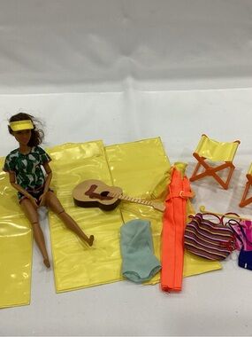 Barbie Yellow Beach Mat and Accessories Set with Orange and Green Accents